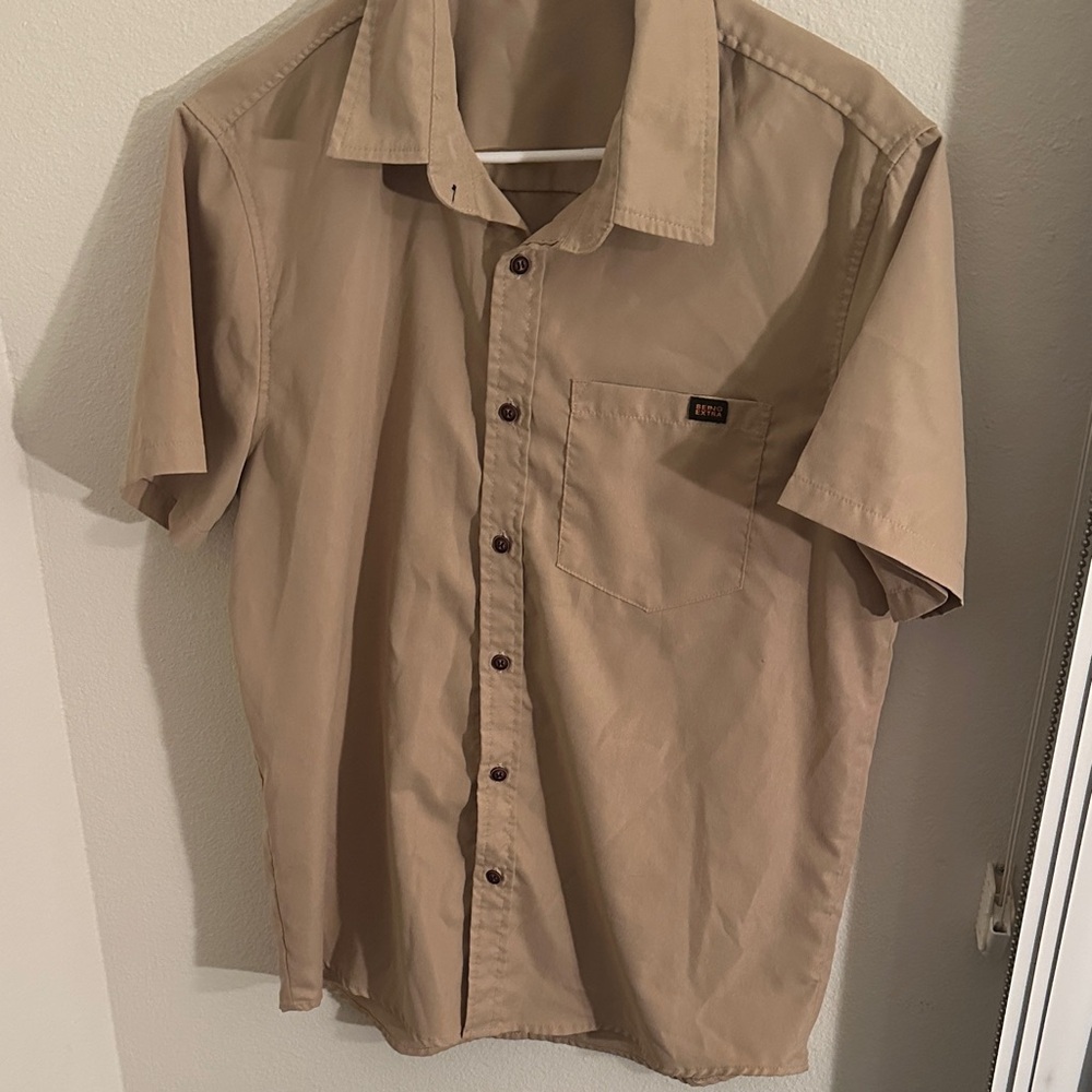 Men’s casual button down tan shirt